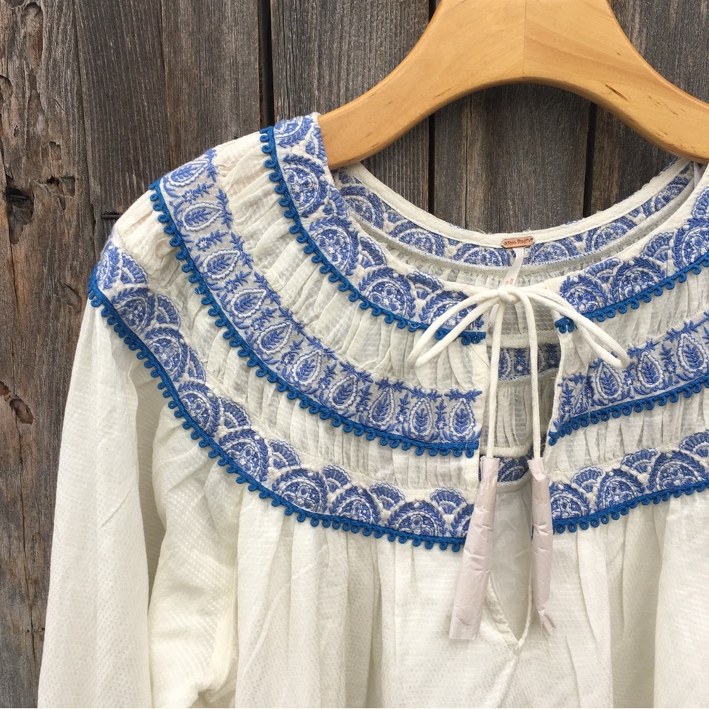 NWT Free People Erin Embroidered Mini Dress Cotton Viscose Ivory Combo L - Picture 4 of 16